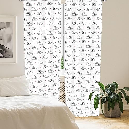 Miniatura 4 de Lunarable Cortinas de perezoso para ventana, perezosos dibujados a mano con patrón de corazón, animales sudamericanos con sonrisas, decoración