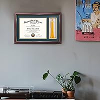 Vista 2 de GraduationMall Marco de diploma de madera de cerezo de 11 x 17 pulgadas con soporte de borla para documentos de certificado de 8.5 x 11, vidrio