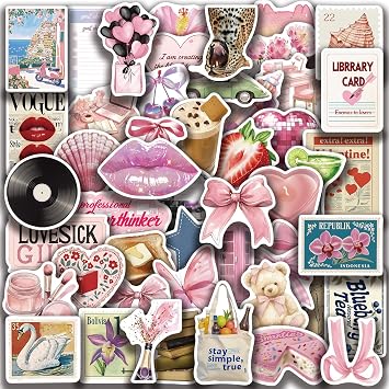 50Pcs Aesthetic Pink Kawaii Stickers, Fantasy Anime Waterproof Stickers for Laptop Scrapbook Journaling Photo Album Kindle Water Bottles Guitar Computer Phone, Cute Decals