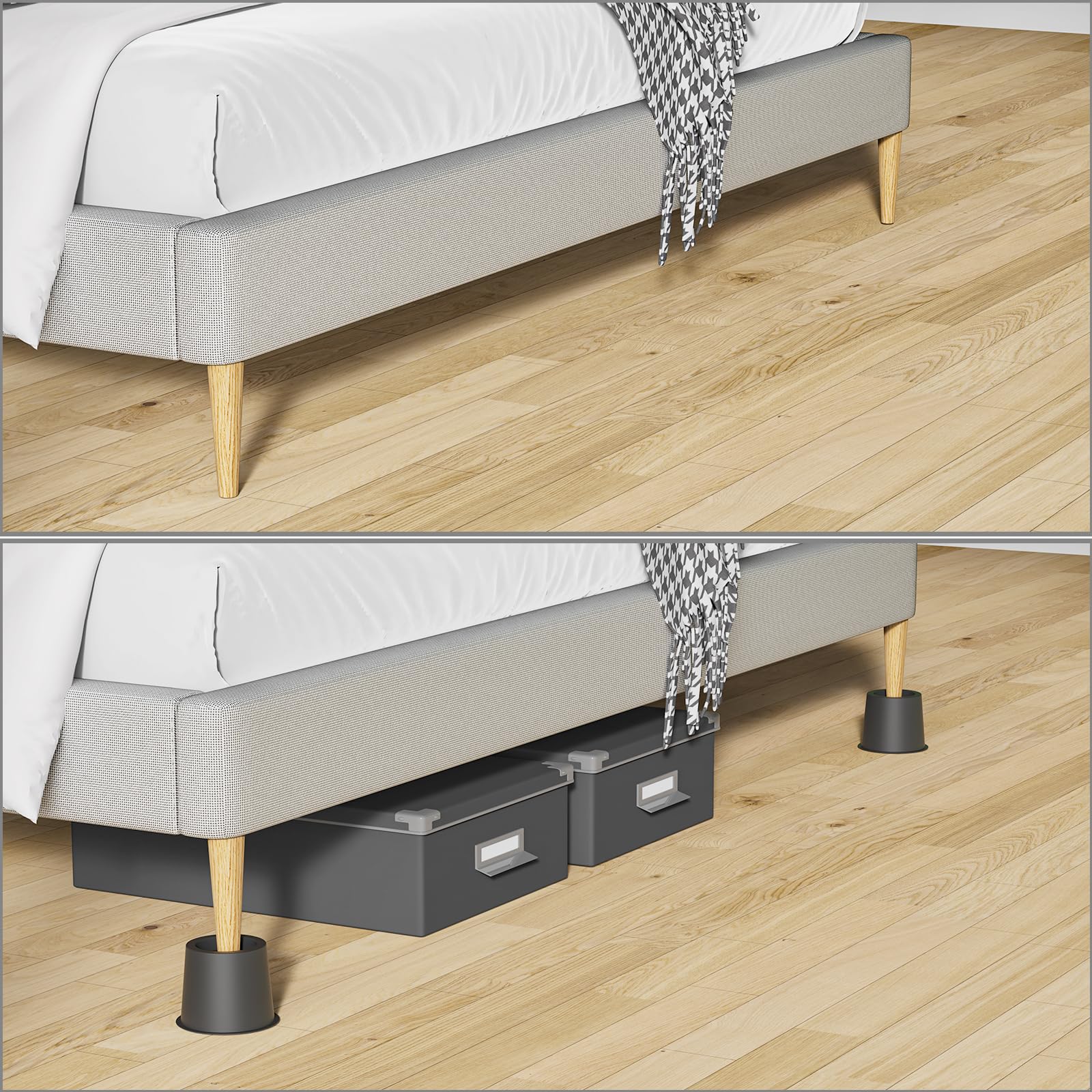 Elevadores de cama de 4 pulgadas, resistentes, ajustables para cama, sofá, mesa, silla, soporta hasta 1500 libras (juego de 4, negro)