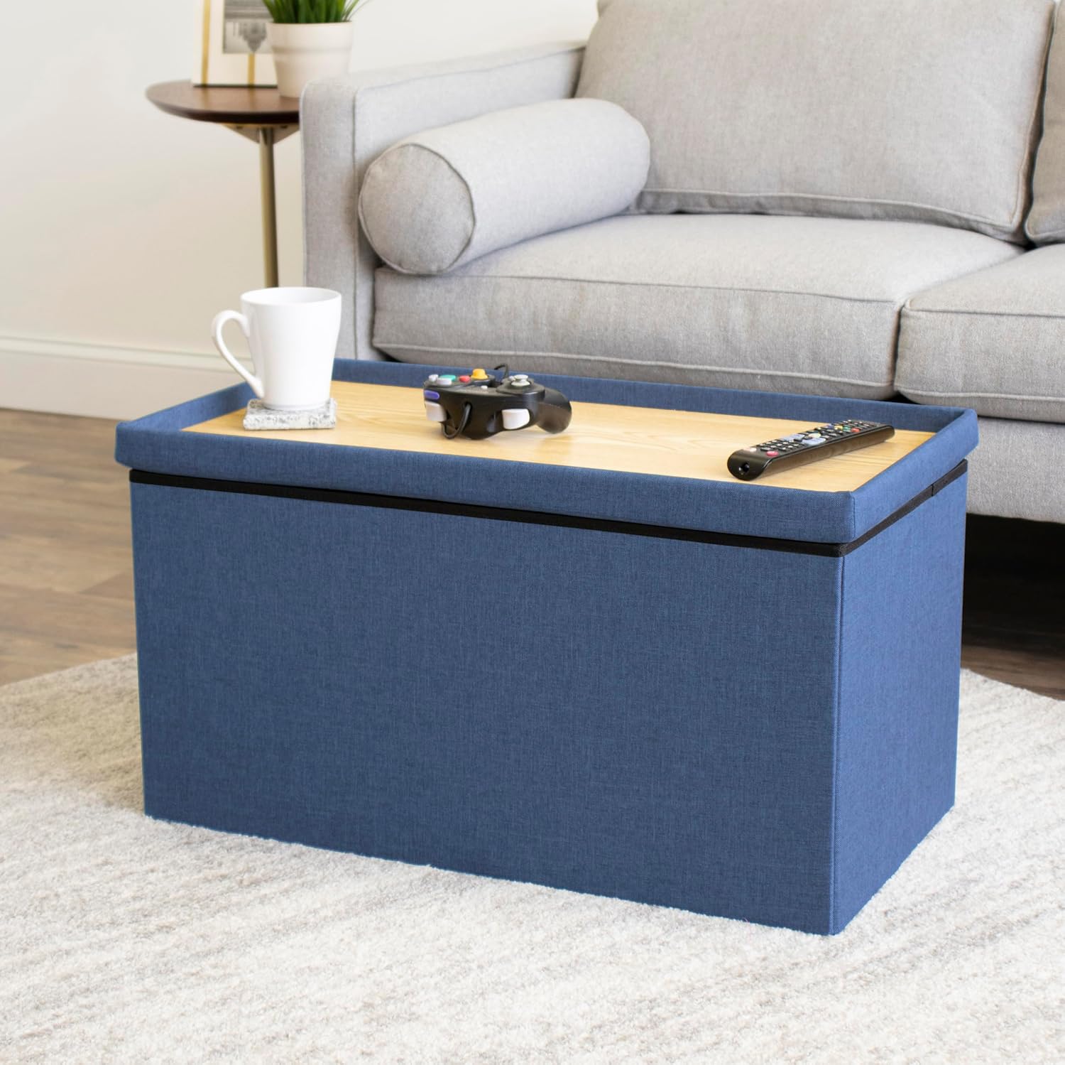 Humble Crew Ryan Tray Coffee Table Ottoman with Storage, Navy