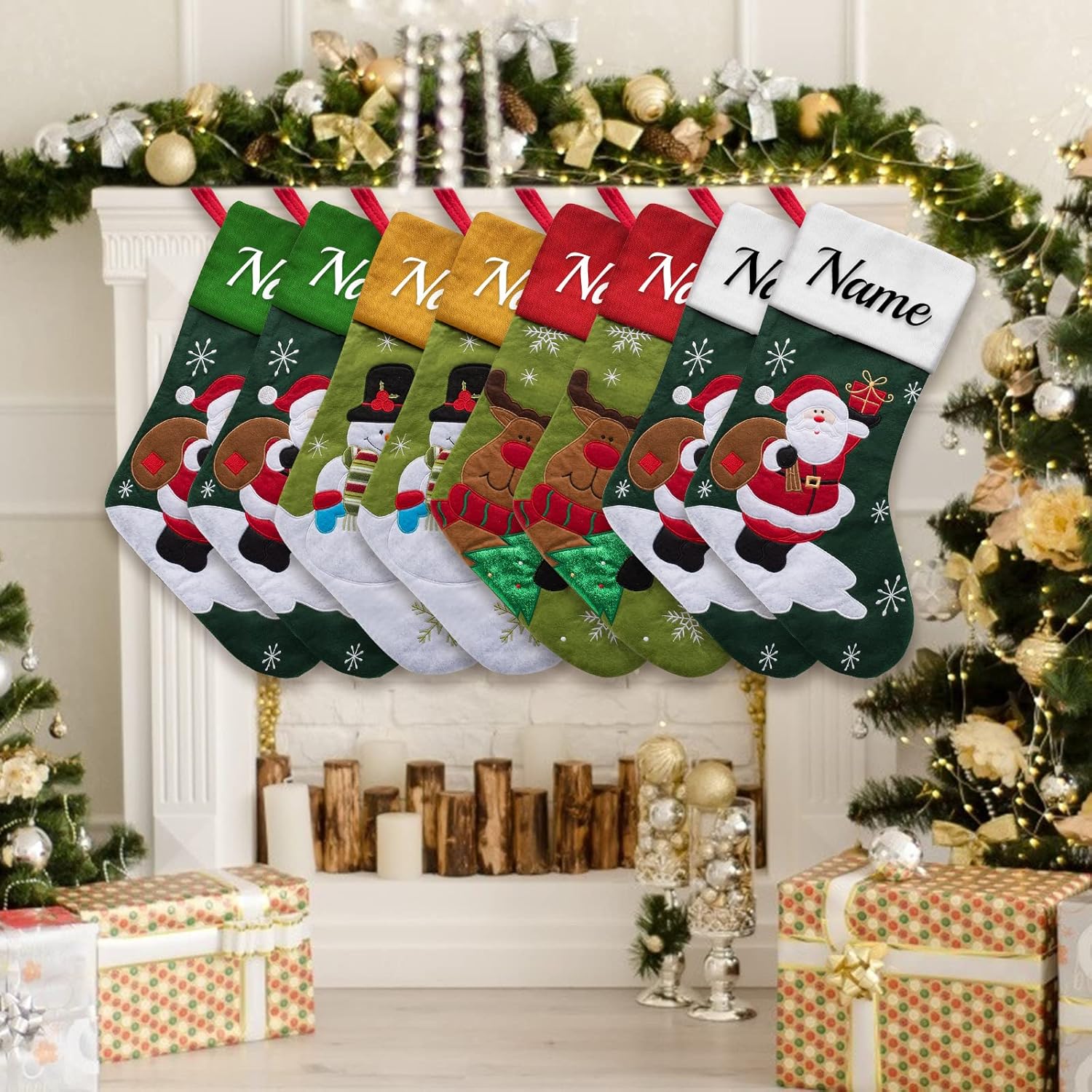 Personalized Christmas Stockings Set of 3 Custom Christmas Stockings with Name Family Ornament for Xmas Holiday Decoration