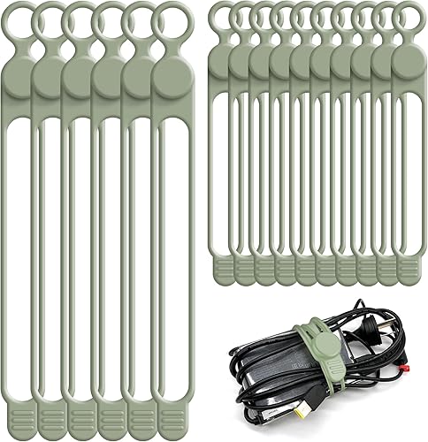 Miniatura 10 de Nearockle 24 bridas reutilizables de silicona para cables, organizador para atar cables de auriculares, cargador de teléfono y computadora, en el