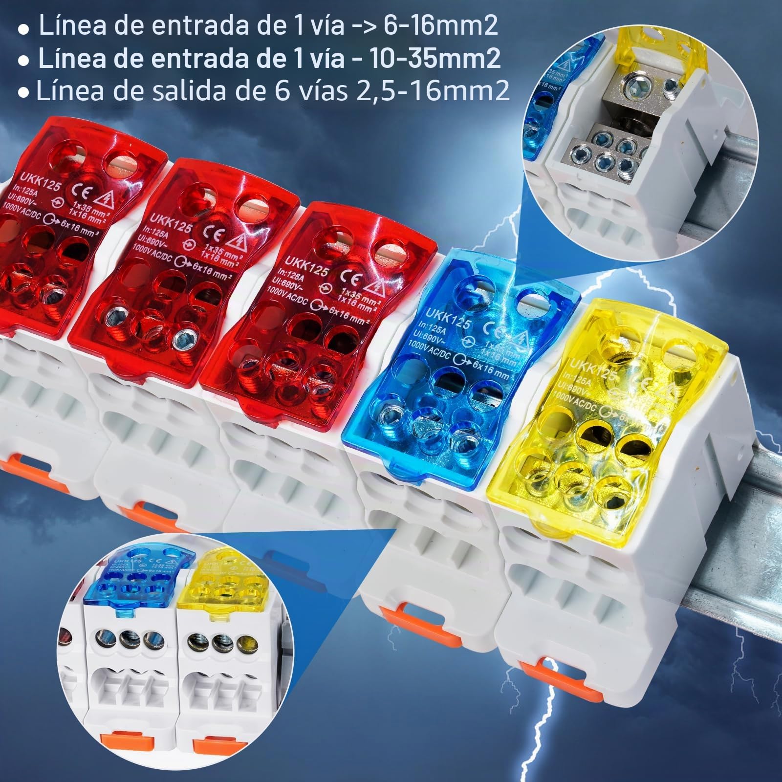 Caja De Distribución de 3 Filas con Disyuntor 4P FI tipo A 40A 30mA FI RCCB y Fusibles B16, Armario de Control con Barra Colectora/Montaje Empotrado