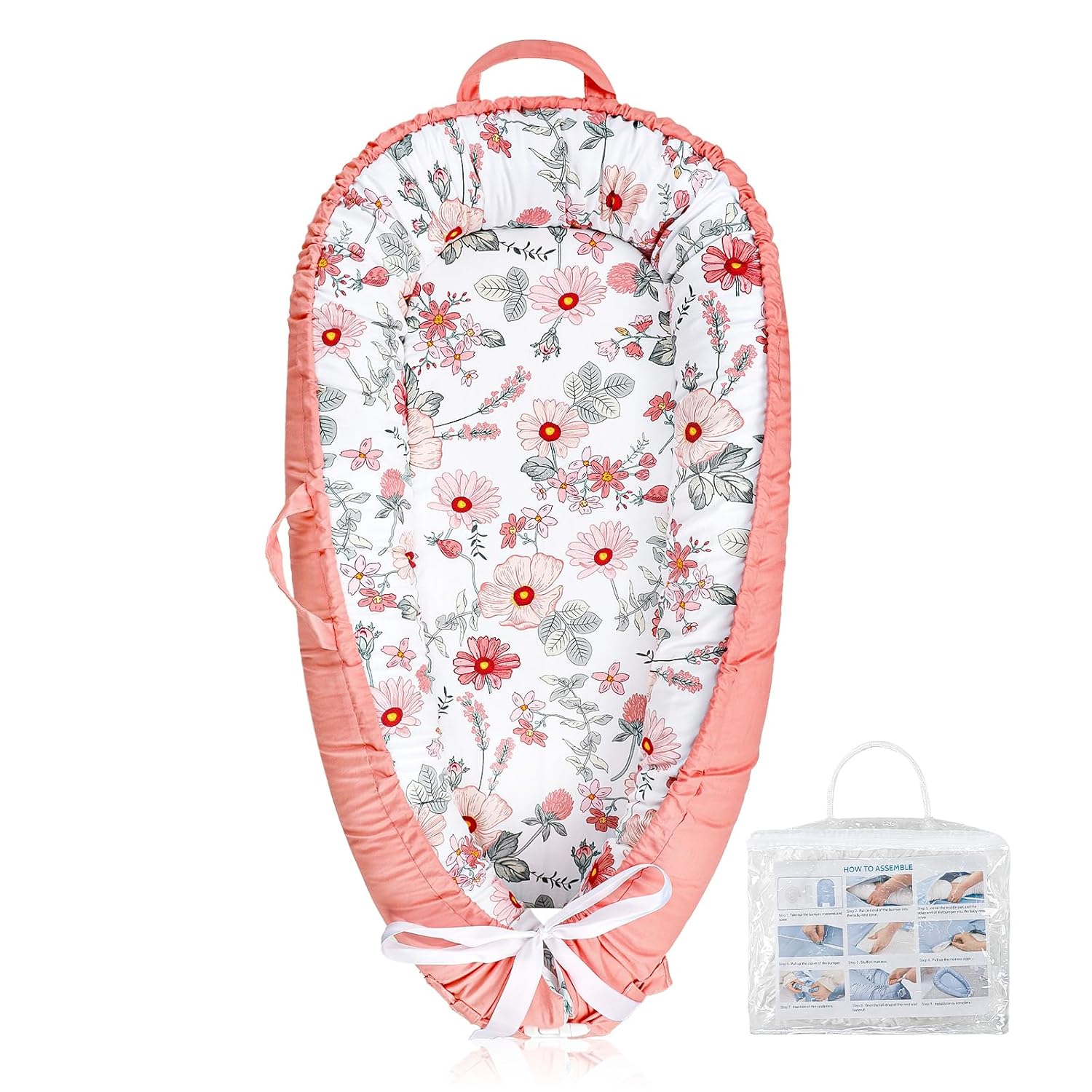 Baby Lounger Pillow with 100% Cotton Newborn Nest Backup Cover for Ultimate Comfort, Soft & Breathable Infant Nest Cover for Baby Girls, Grey