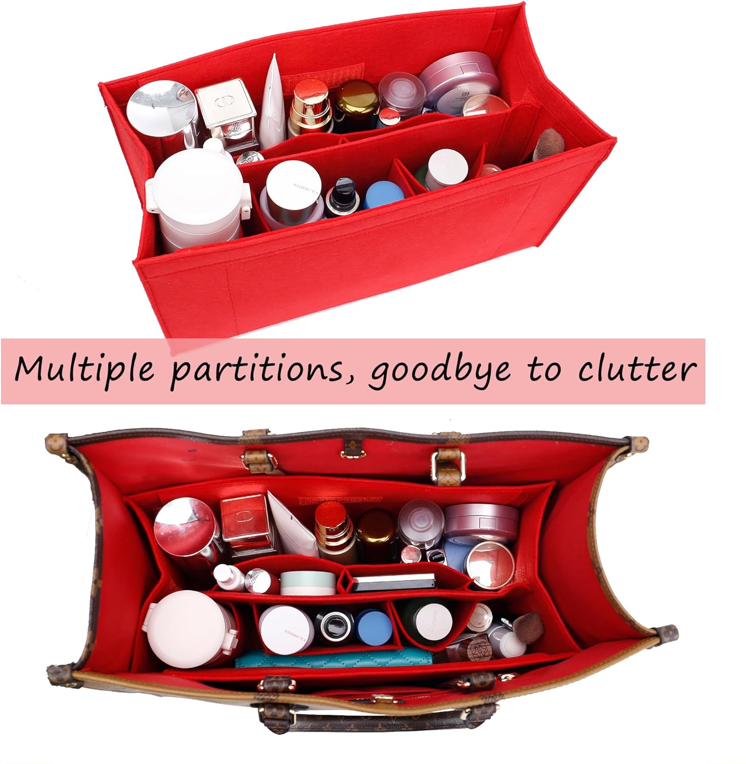 Tote Bag Organizer Insert Compatible with Medium Dior Book Tote Bag and On The Go MM,Handbag Storage Felt Insert with Zipper, 9 Pockets (Black With Cover, L) - Image 6