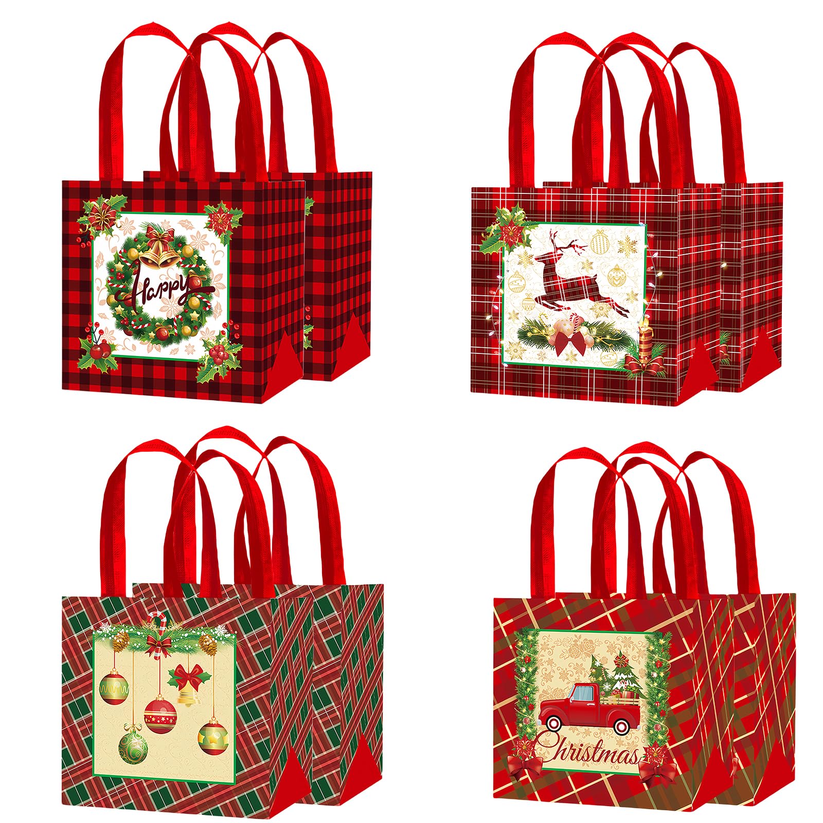 8 Pack Gift Bags With Handles for Christmas,Non-Woven Tote Gift Bags for New Year's Shopping Christmas Surprise Xmas Party Supplies (Red)