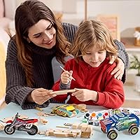 Vista 5 de JOYIN Kit de manualidades para niños, construye y pinta tu propio auto de carreras de madera, kit de manualidades para hacer tu propio auto, camión