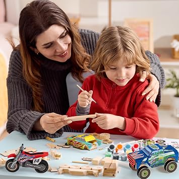 JOYIN Kids Craft Kit Build & Paint Your Own Wooden Race Car Art & Craft Kit DIY Toy Make Your Own Car Truck Toy Construct and Paint Kit, Presents for Kids
