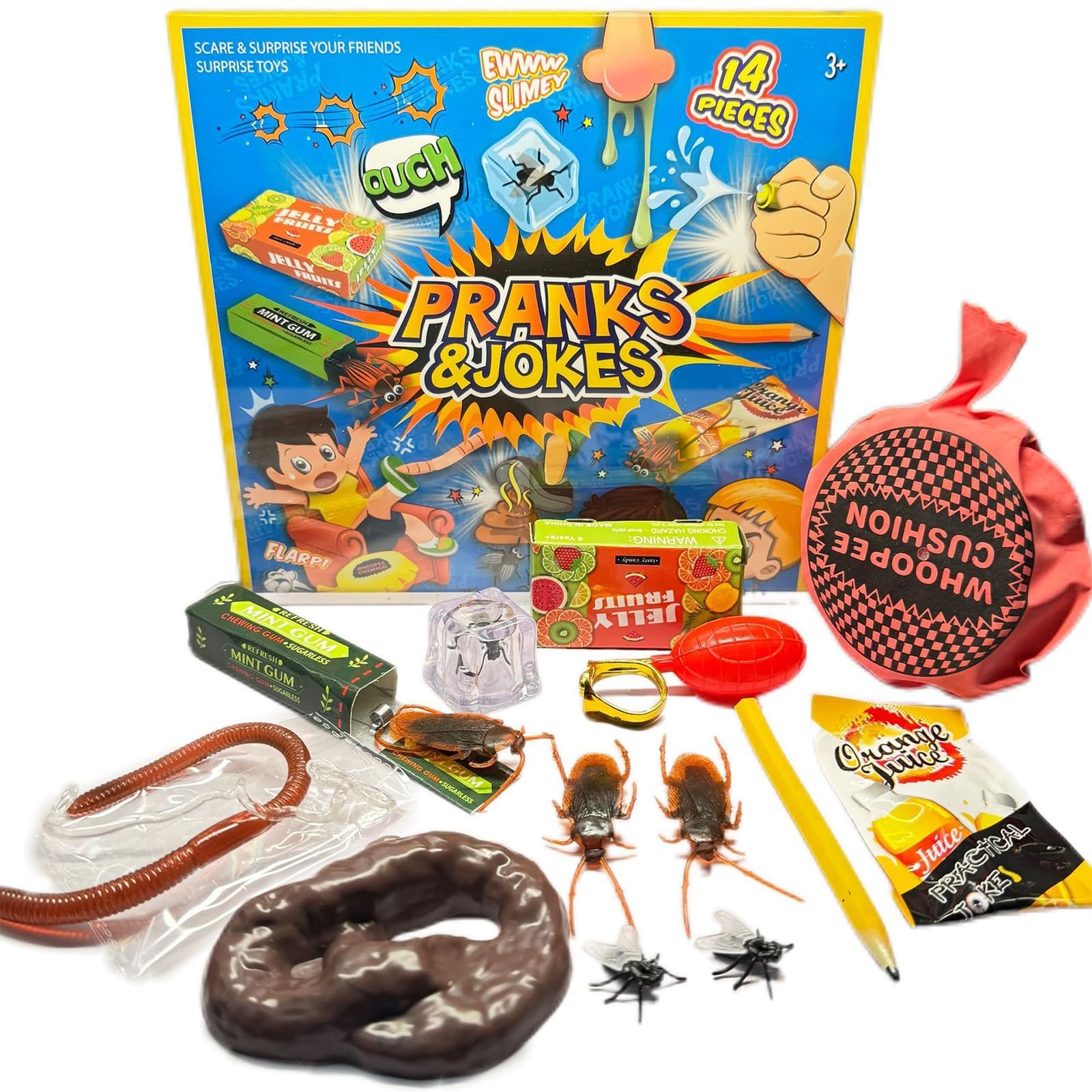 14pcs Prank Kit With Whoopee Cushion And Fake Poo, Funny Pranks For Kids And Adults, April Fools Joke Toys Box, Practical Jokes Games Box, Funny Prank Gadgets For Kids, Adults, Friends, Family