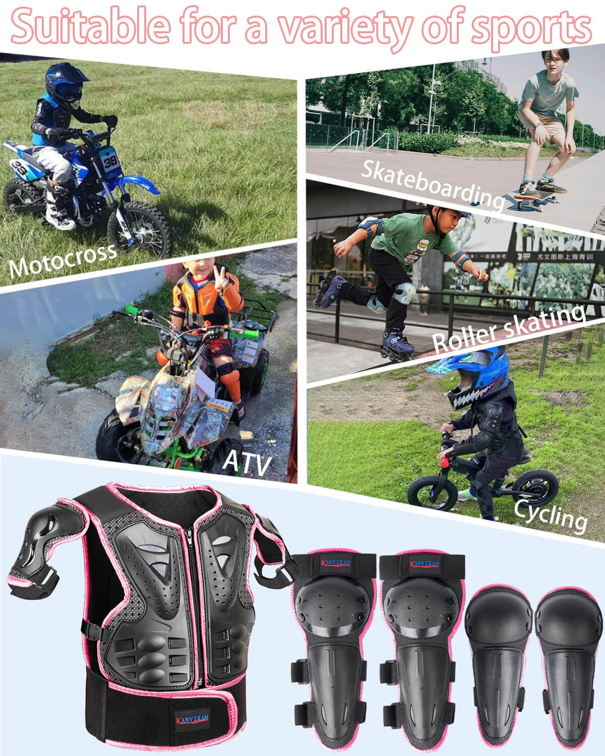 Attrezzo per moto da cross per bambini, per motocross, ATV, MTB, gomiti, ginocchia, schiena, petto, protezione per pattinaggio e sci