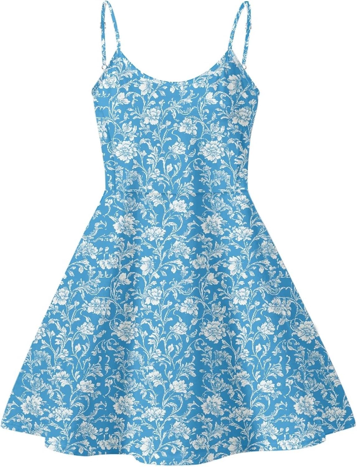 Womens Sundresses Spaghetti Strap Floral A Line Empire Waist Summer Fashion Hawaiian Cute Boho Casual Mini Dress - Image 4