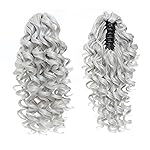 SWACC 12-Inch Ponytail Extensions Synthetic Clip in Drawstring Curly Ponytail Hairpiece Jaw Clip Hair Extension (Silver Gray)