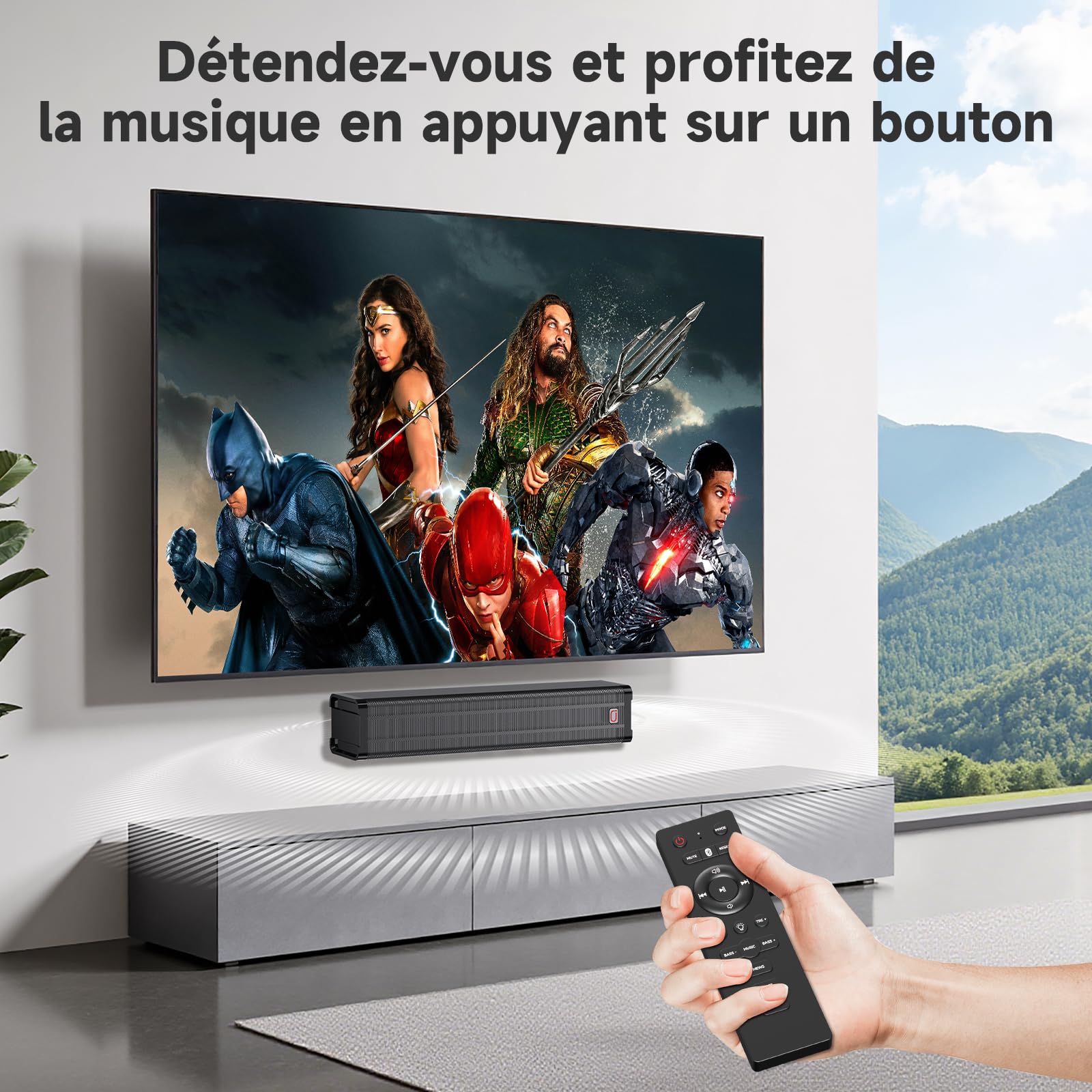 JYX Barre de Son TV 100W Bluetooth 5.4 HDMI Arc Optique AUX USB avec Tweeter Woofer 4 Pouces