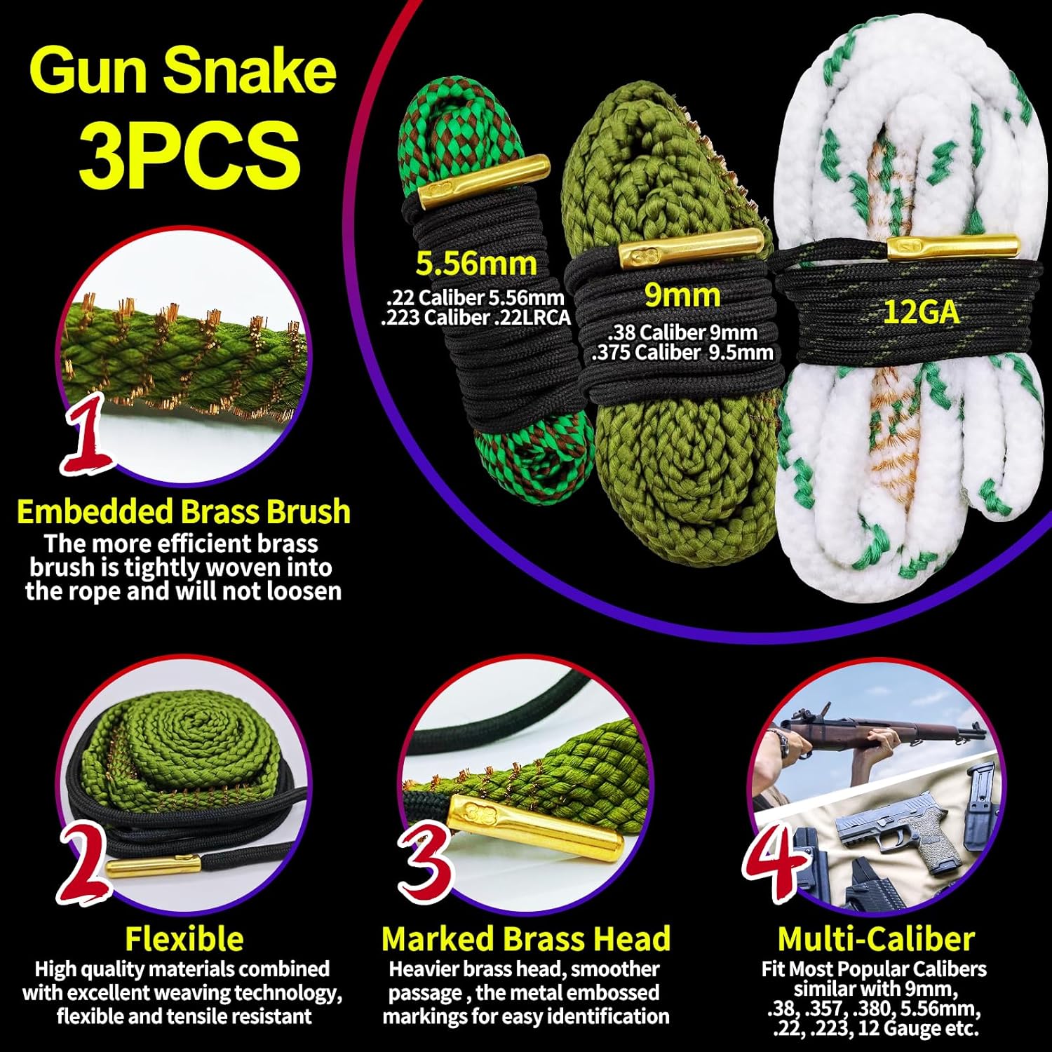Oversized Mat/ 12Ga /9mm / 5.56mm Bore Cleaner+ CLP Oil Gun Cleaning Kit,Gun Cleaning Supplies with Gun Snake,Gun Cleaning Patches,6-inch Swab,Gun Brushes,Cleaning Pick,Gun Cloth,Pad