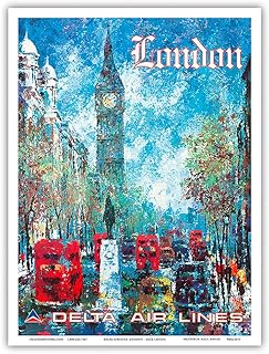 London England - Delta Air Lines - Big Ben Elizabeth Tower - Vintage Airline Travel Poster by Jack Laycox c.1970s - Master Art Print (Unframed) 9in x 12in