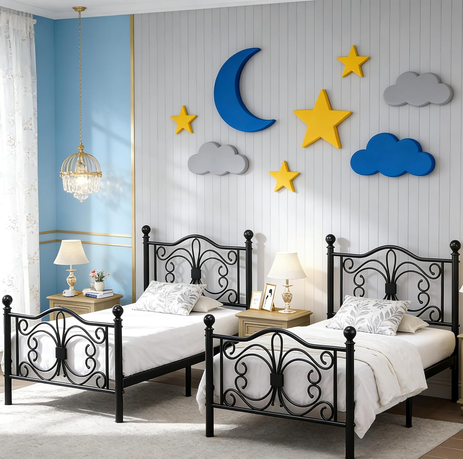 Twin Size Bed Frame with Butterfly Design Headboard and Footboard, Elegant Metal Platform Bed with Storage Space, Heavy Duty Metal Slats, Noise-Free, No Box Spring Needed, Easy Assembly, Black - Image 3