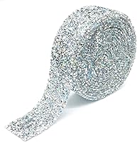 Vista 13 de Dowarm Cinta de diamantes de imitación de 3 yardas, rollo de cinta de diamantes de imitación, envoltura de malla con diamantes de imitación Plata
