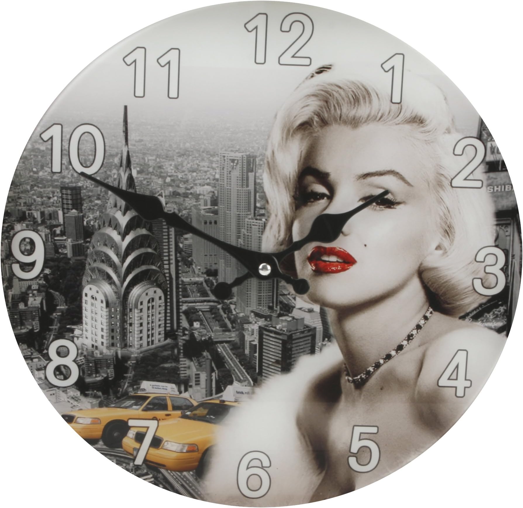 30cm Glass Hometime Wall Clock Marilyn Monroe Design