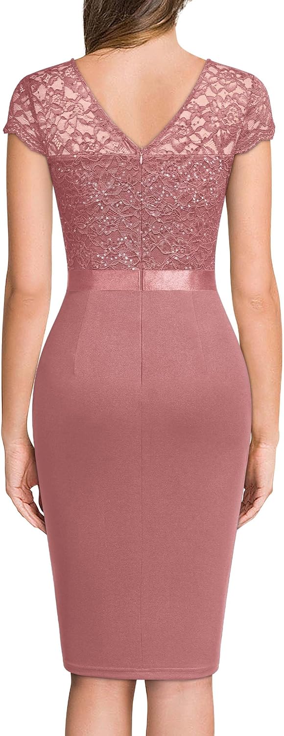 Miusol Women's Elegant Cap Sleeve Sequin Lace Cocktail Dress - Image 2
