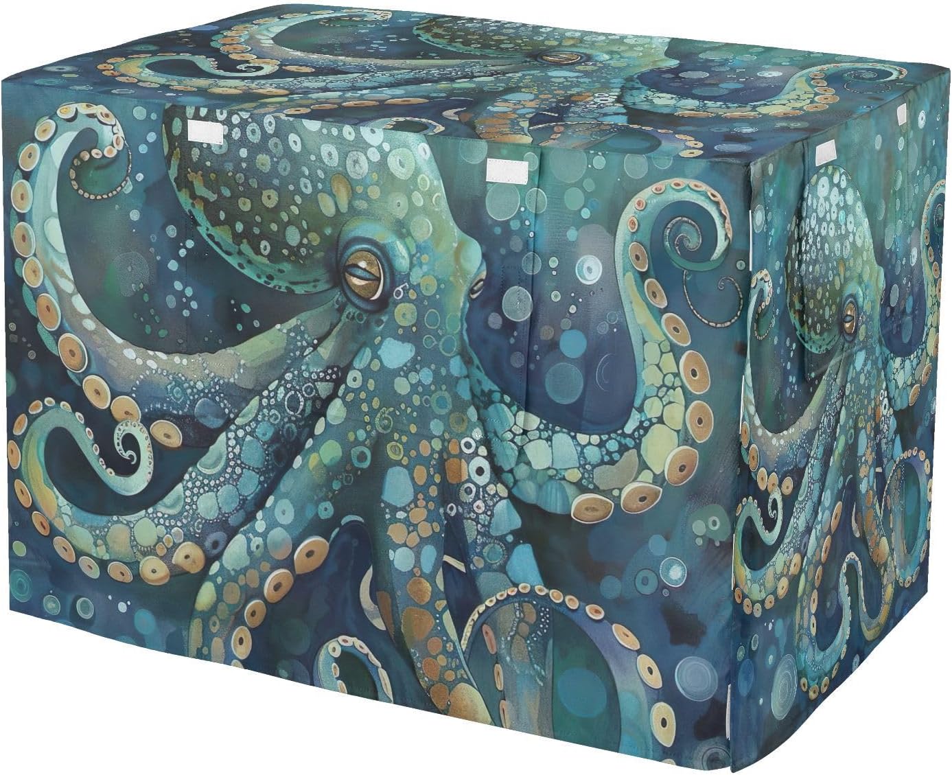 Octopus Sea Animal Teal Blue Dog Crate Covers UV-Resistant, S-XL Breathable Cage Cover for Indoor Pets, Large