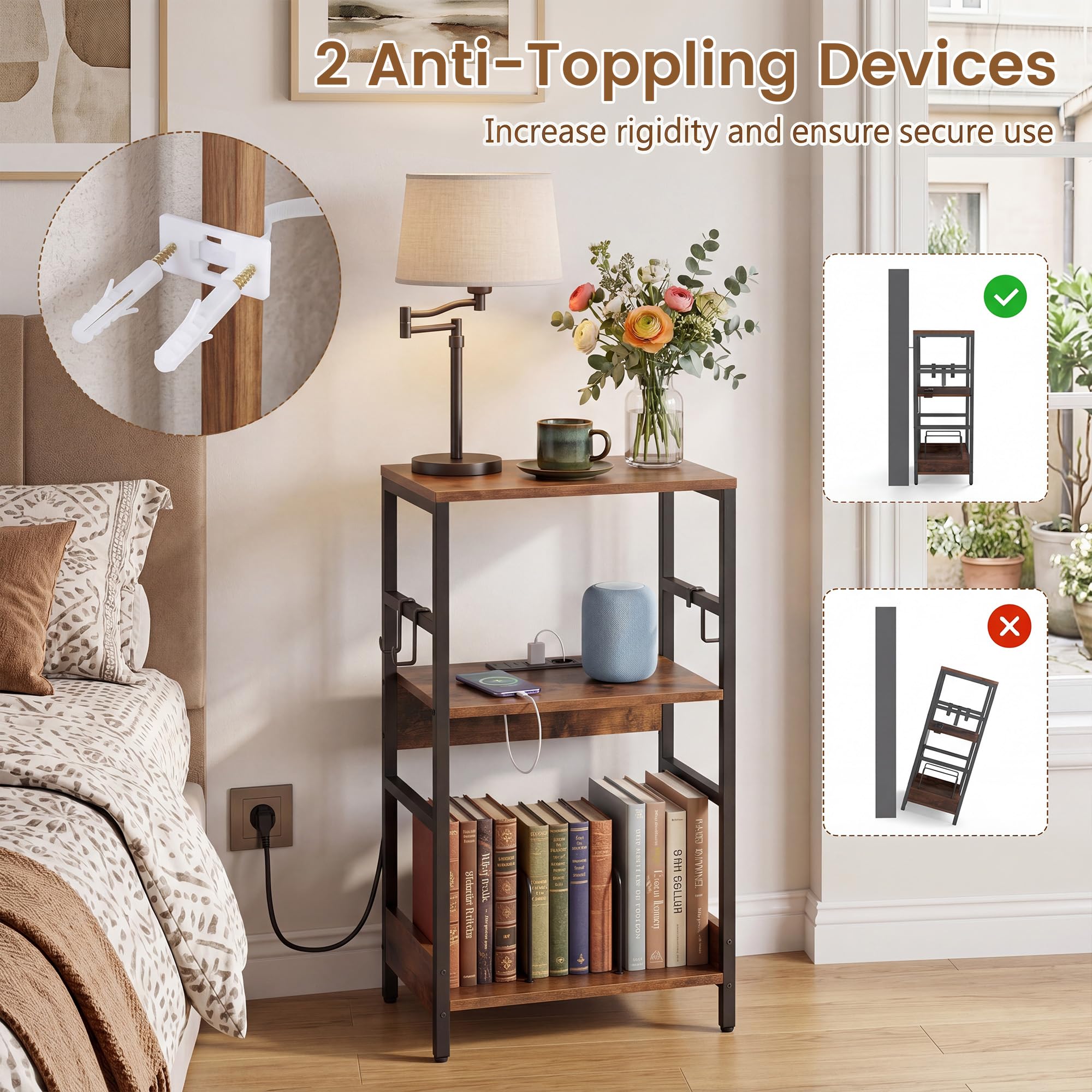 GIANTEX Mobile per Giradischi, Supporto per Vinile con Stazione di Ricarica, Ampio Piano, Ripiano Porta Vinili e 3 Ganci, Mobile Porta Giradischi per Soggiorno e Studio, 40 x 30 x 78 cm