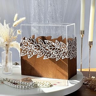 OurWarm Wedding Card Box with Acrylic Window, Wooden Wedding Card Boxes for Reception, Brown Money Envelope Gift Card Box for Graduation Bridal Baby Shower Birthday Party Decor