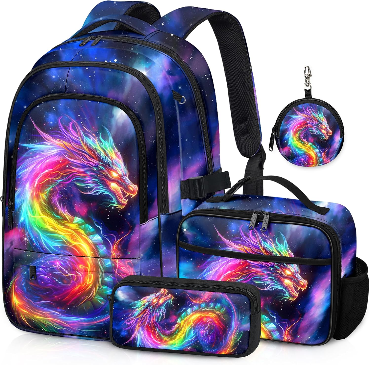 Dragon Backpack for Boys, Kids Dragon Backpack with Lunch Box Pencil Case and Coin Purse, Elementary School Bookbag for Kids Teens Boys