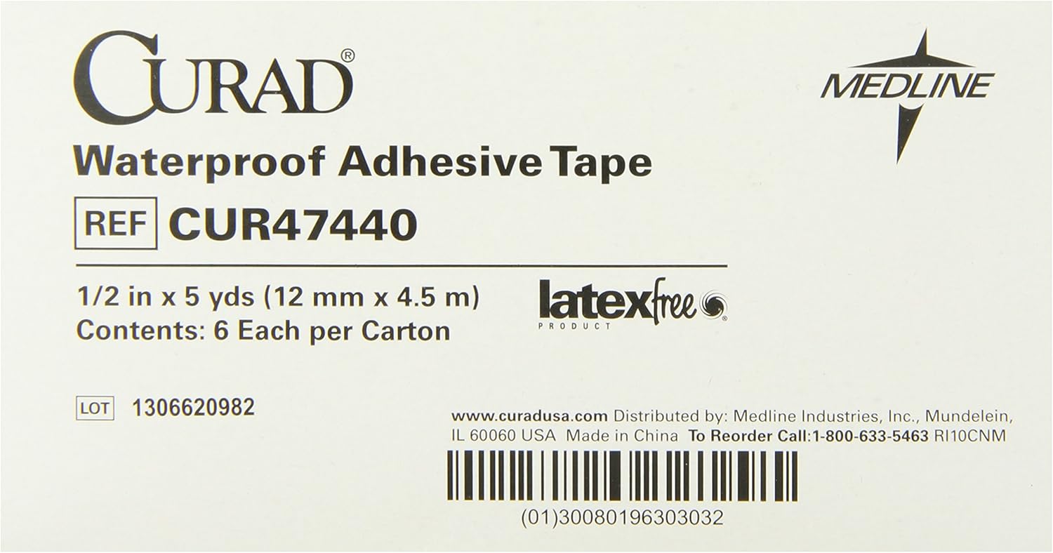 Curad Waterproof Adhesive Tape, 1/2 In. x 5 Yds., 6 Rolls