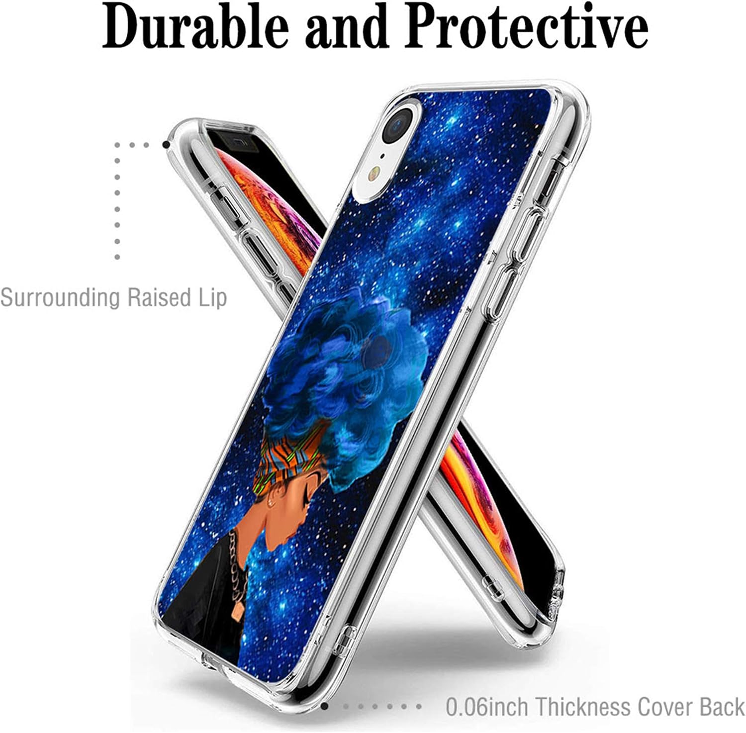 cocomong African American for iPhone XR 6.1" Case Black Afro Girl Pattern Protective Phone Case Cover for iPhone XR Flexible TPU Thin Anti-Drop-Scratch Shockproof Bumper for Girls Women Men Boys