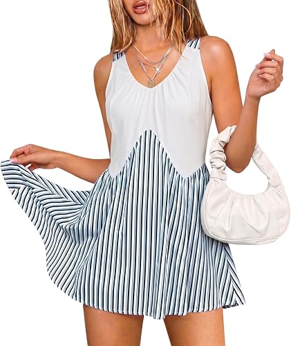 Angashion Summer Dress for Women Sleeveless V Neck Mini Dresses Flowy Casual Loo