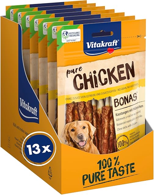 Vitakraft Pure Chicken Bonas, golosinas para perros, palitos masticables con pollo