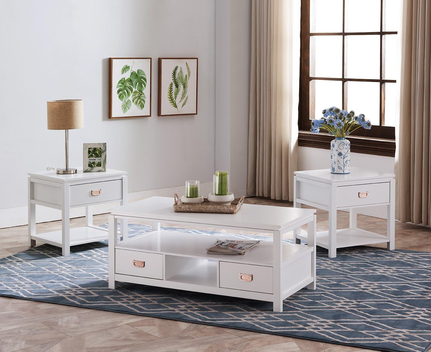 Kings Brand Furniture 3 Piece Black Finish Wood Storage Occasional Table Set, Coffee Table & 2 End Tables