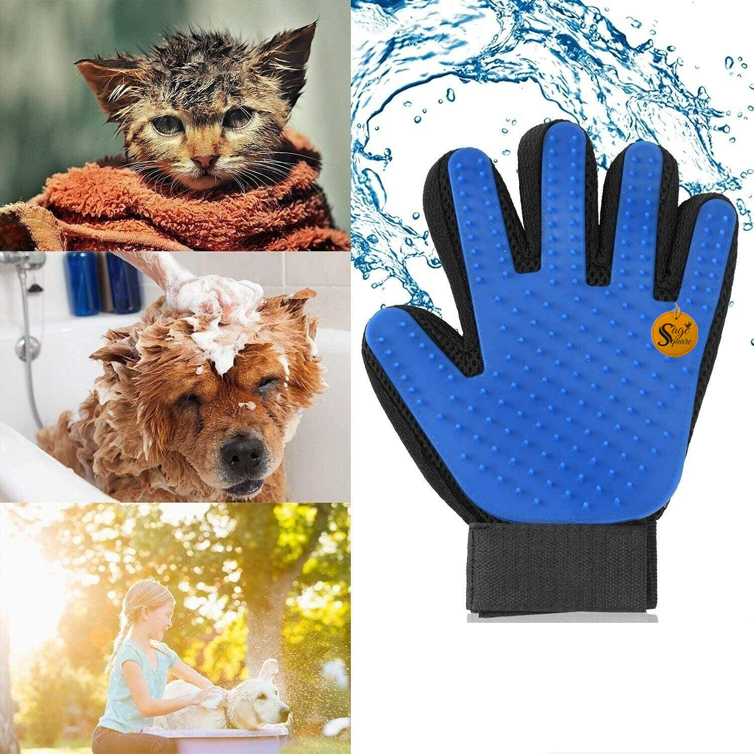 Sage Square Pet Grooming Glove Brush Comb Dog Cat Hair Removal Care Left Hand (Single) (B08C9F7J34) Amazon Price History, Amazon Price Tracker