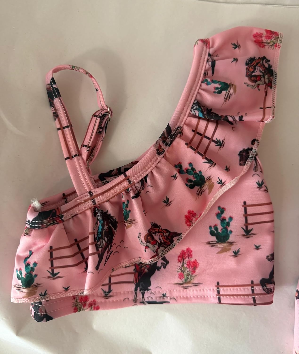 Girls Pink Cowgirl Swimsuit Skirted Tankini – Vintage Western Bronc Riding Print Toddler Baby Girls Two Piece Swimwear