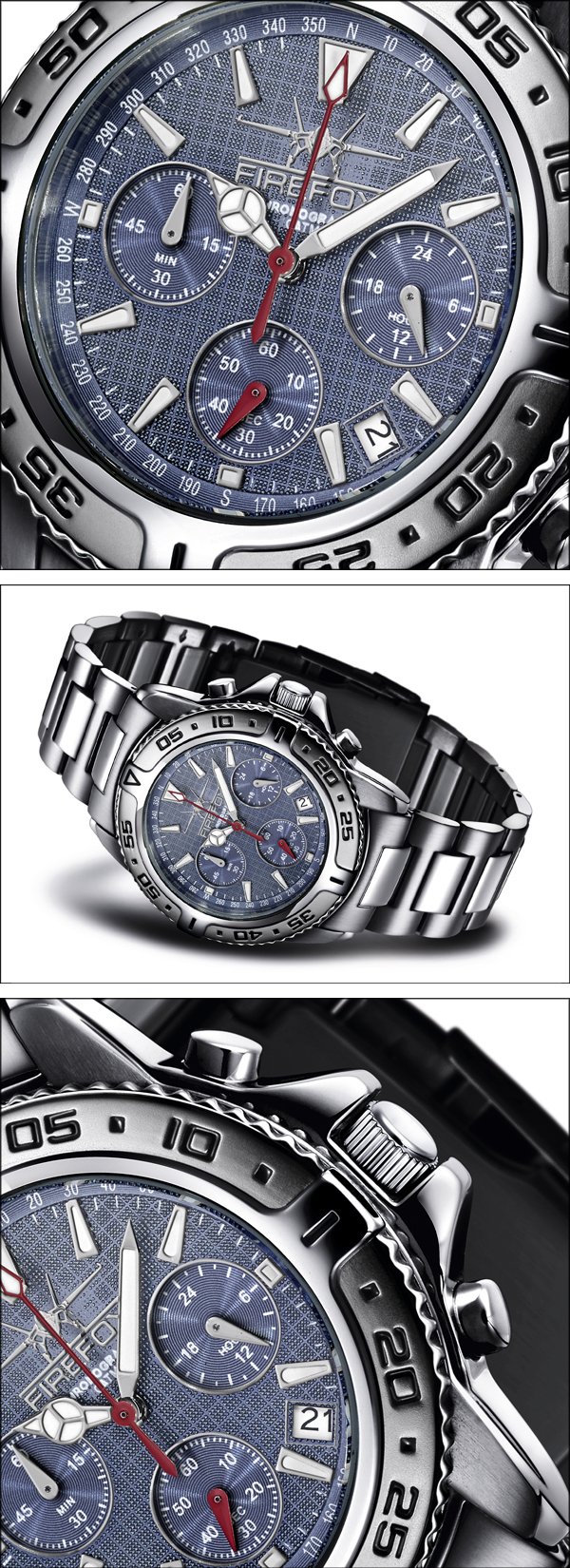 FIREFOX Destroyer FFS01-103 blau Chronograph massiv Edelstahl Sicherheitsschließe Herrenuhr Armbanduhr 10 ATM Prüfdruck