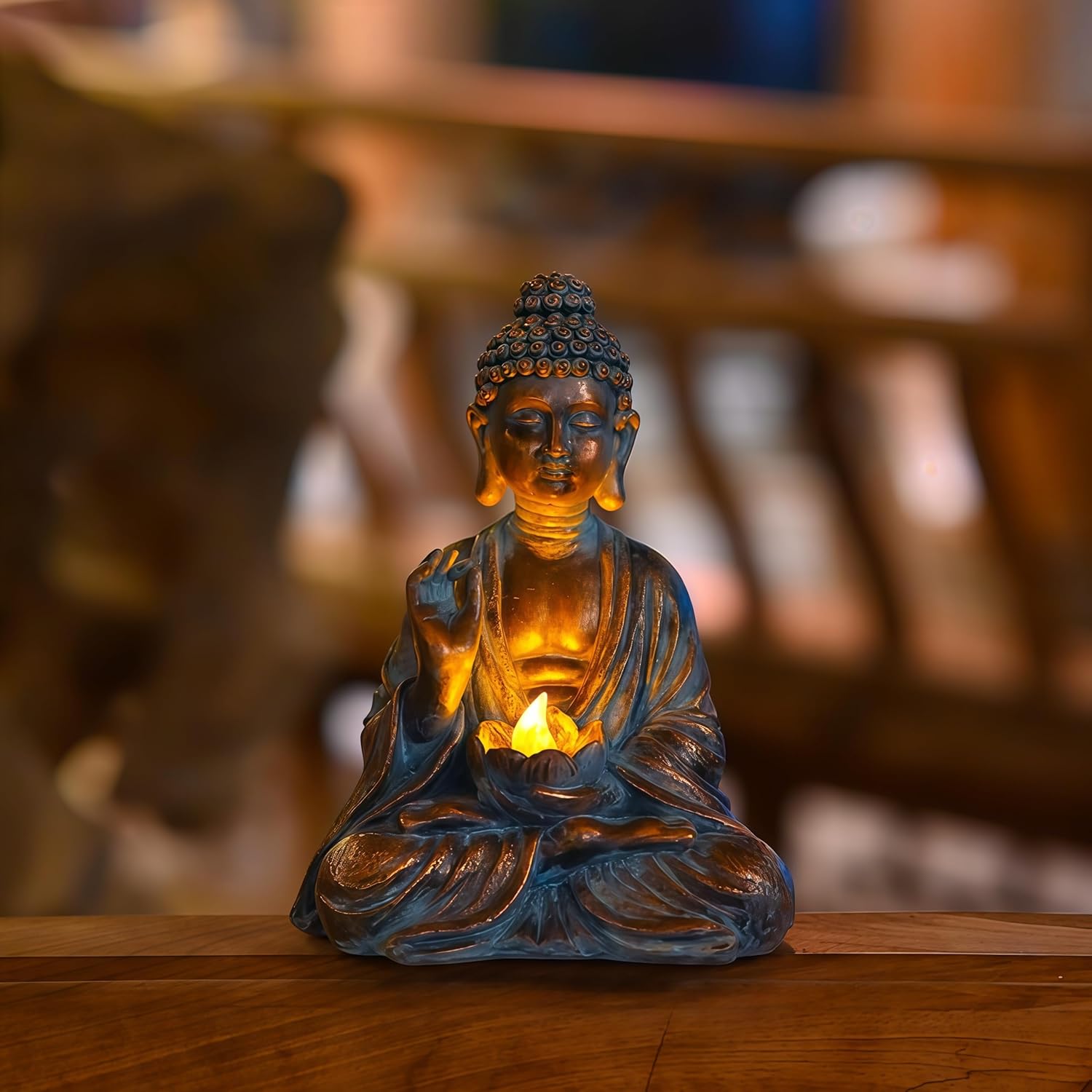 FENGSHUI-CAISHEN Solar Buddha Statue Outdoor, Waterproof Outdoor Solar Light for Garden, Solar Garden Decor, Zen Accessories, Patio Buddha Decor