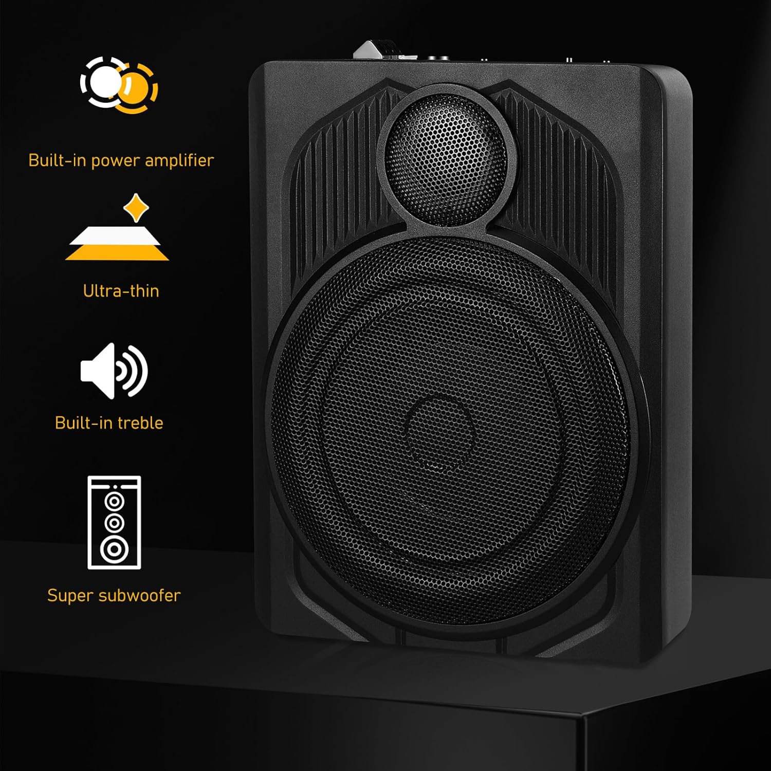 FUOYLOO 10-inch Underseat Car Active Subwoofer with Built-in Amplifier, Full-Range Stereo Speaker for Vehicle Audio Systems and Travel Use