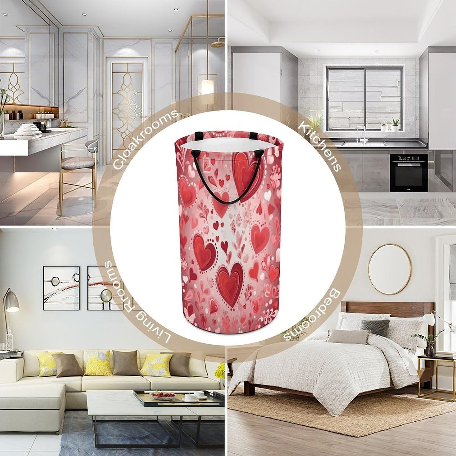 Valentine Pattern Laundry Basket 86L Laundry Hamper | Collapsible Clothes Hamper with Reinforced Handles Waterproof Tall Foldable Dirty Clothes Basket for Hotel, Home, Closet