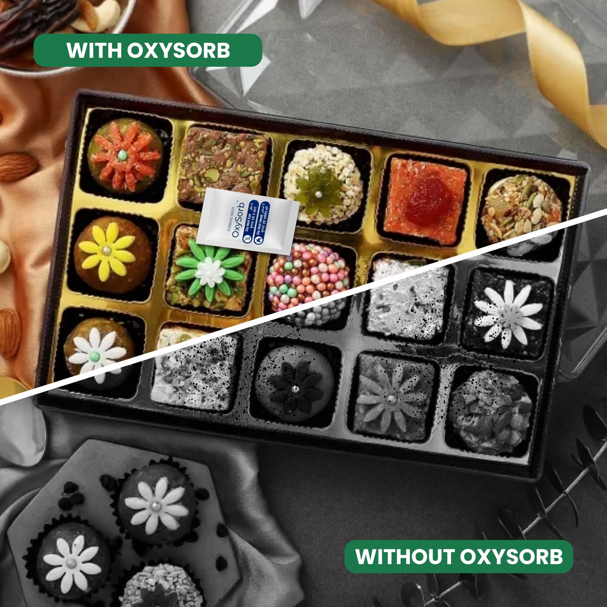 OXYSORB 50cc Oxygen Absorbers Pack of 100 – Food Grade Oxygen Scavenger Packets for Food Storage, Dry Fruits, Grains, Spices, Jar & Pouch Packaging 3