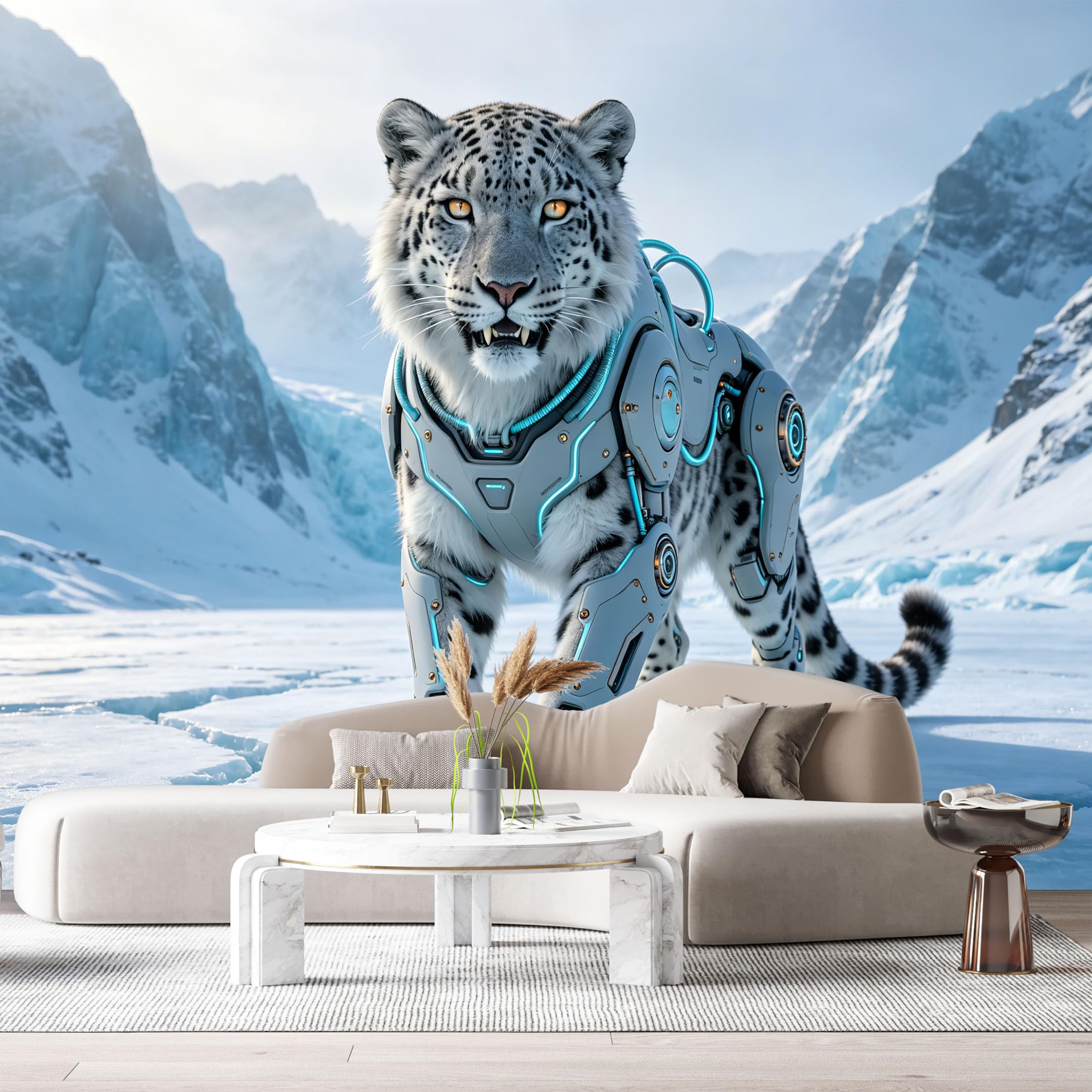 Custom Size Wall Mural Cyber Snow Leopard Mech Science Fiction Futuristic Armor 3D Textured SelfAdhesive Art Prints Removable Large Wallpaper Esports Room Game Room Tenant Room Studio