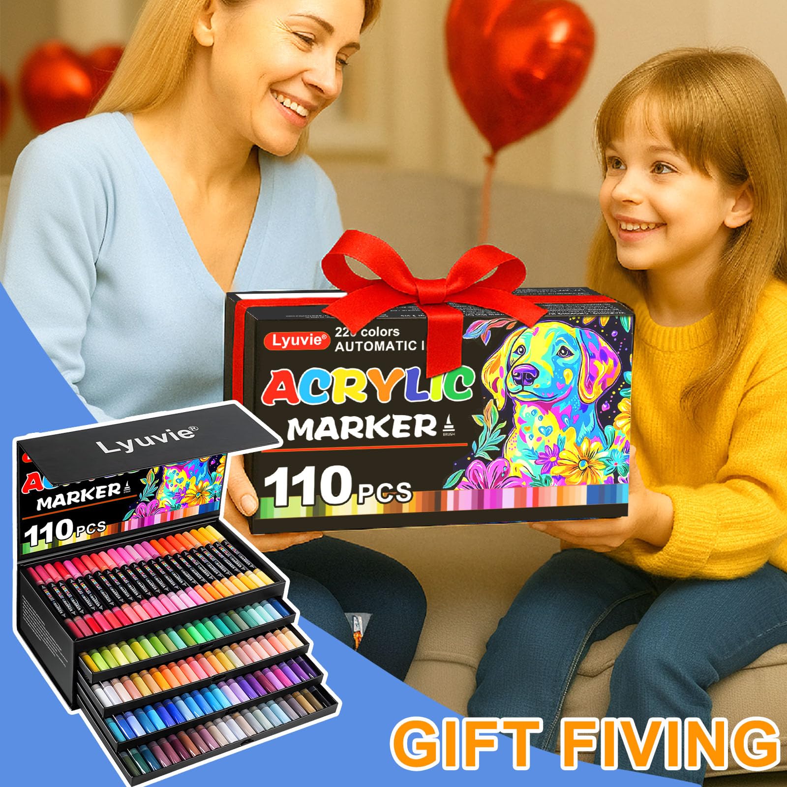 Lyuvie 220 Farben Acrylstifte für Steine Wasserfest,110 Stück Multimarker Acrylic Paint Marker,Brush Acrylmarker Pinselspitze für Steine zum Bemalen Holz Glas Papier
