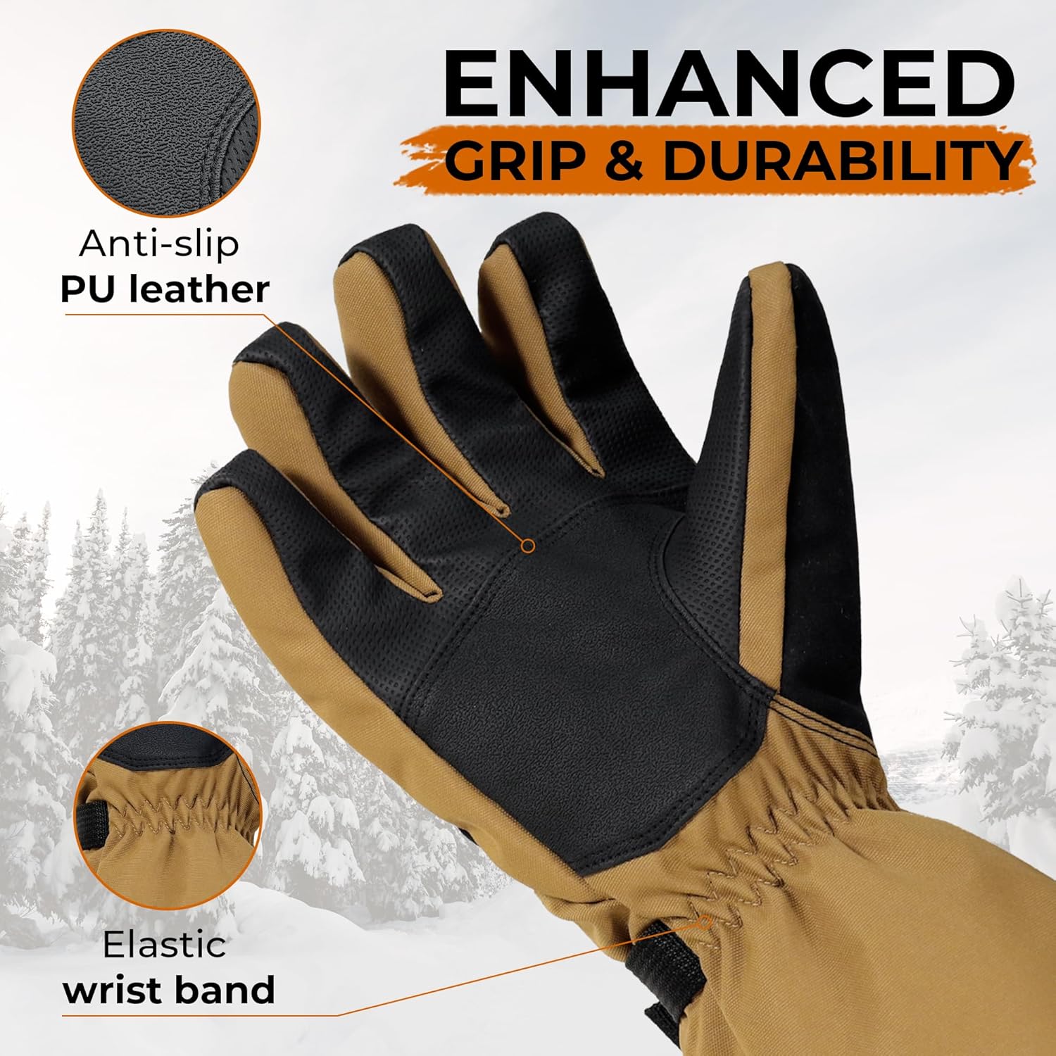 HANDLANDY Winter Waterproof Ski Gloves for Men Women, 3M Thinsulate Windproof Warm Snow Gloves, Thermal Cold Weather Gloves Gift for Skiing Snowboarding Outdoor Sports - Image 2