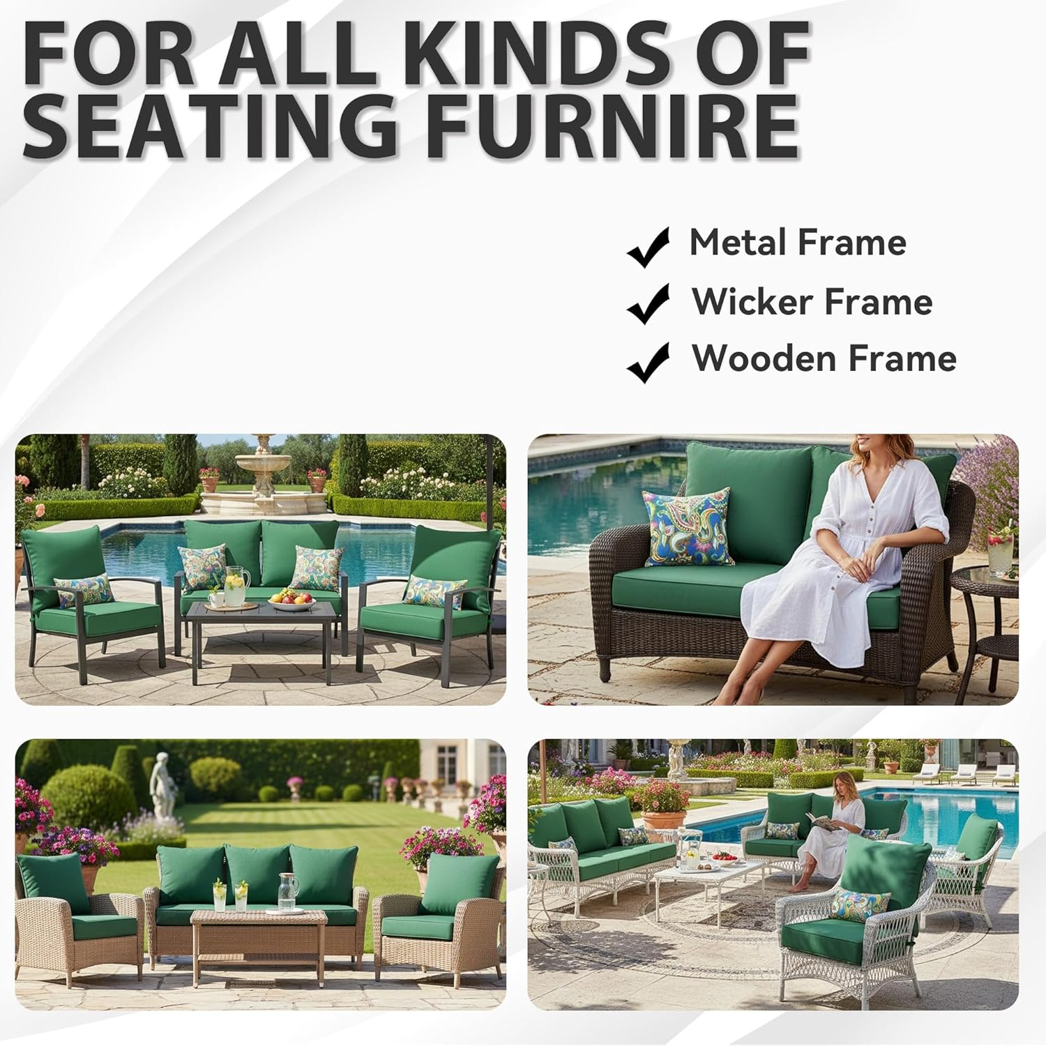Deep Seat Patio Cushions Set 19 x 19 Inch,Olefin Fabric Outdoor Seat Cushion,Patio Furniture Cushions with Removable Cover,Rain-Proof and Fade Resistant Deep Seat Bottom & Back Cushion,1set