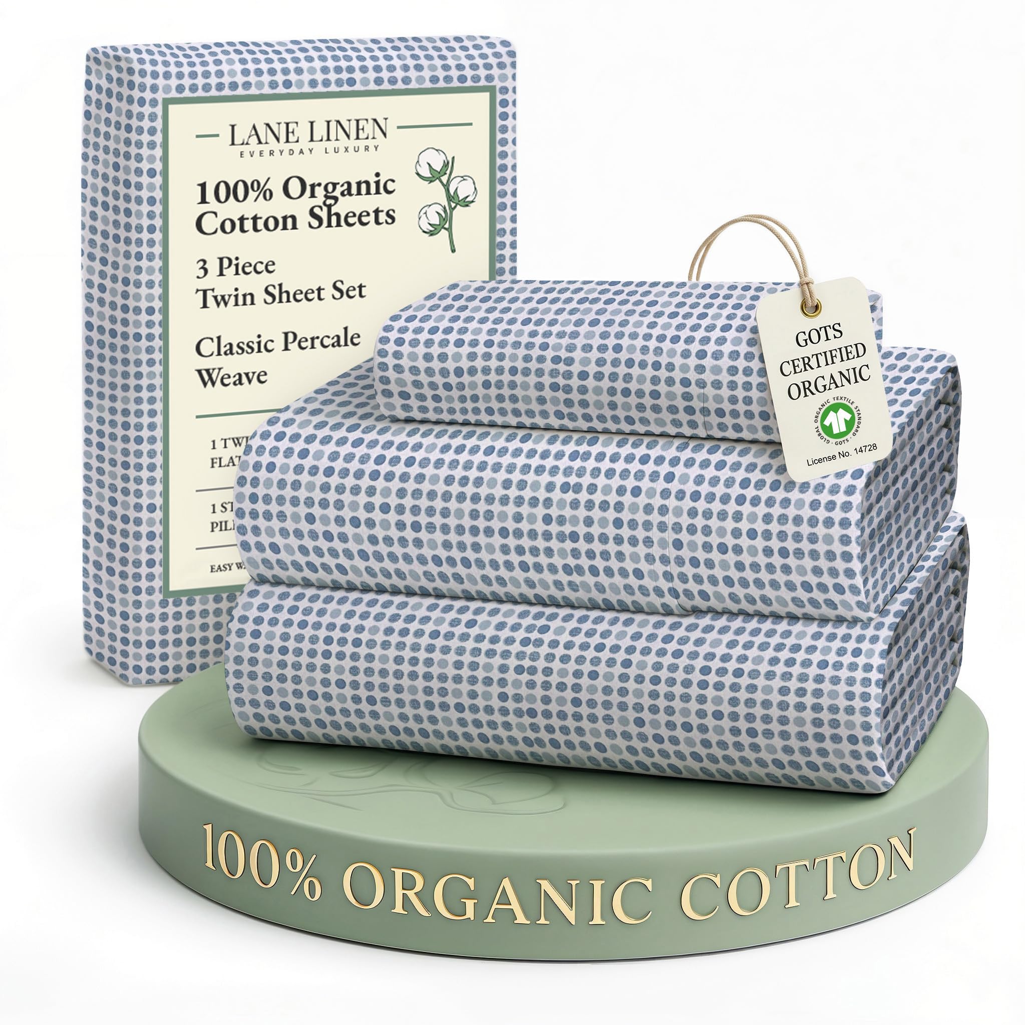 LANE LINEN Organic Cotton Twin Sheets Set Polka Dot
