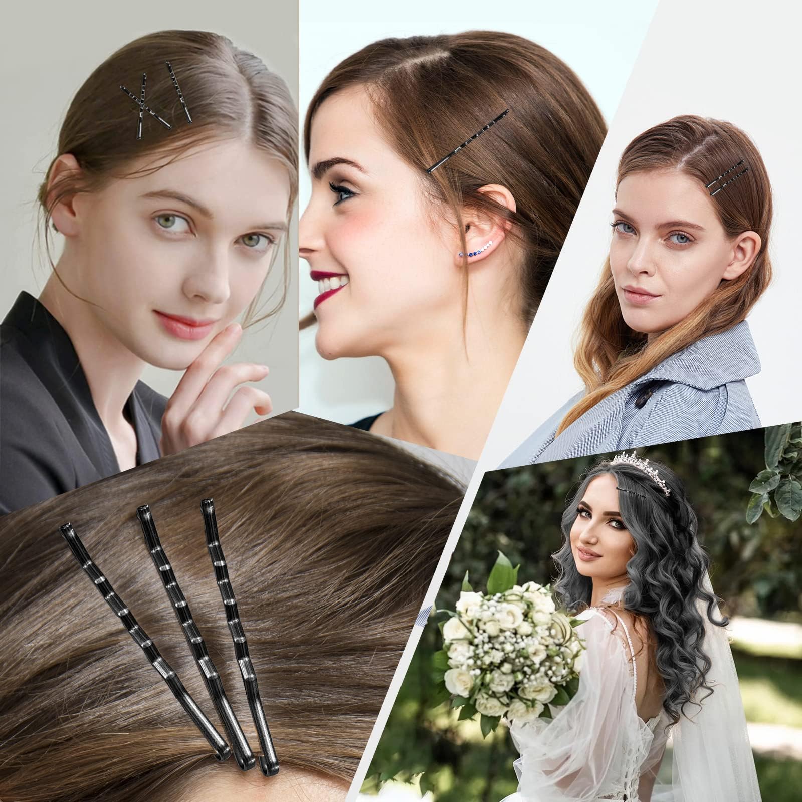 Mbsomnus 50 Piezas Horquillas Pelo Mujer Negro Bobby Pins 7cm Onduladas