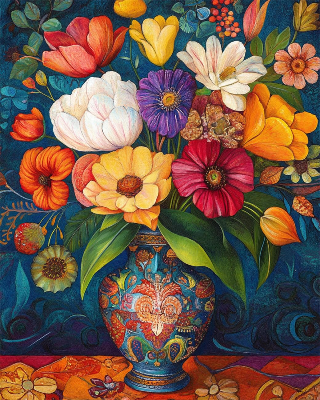 RKFLGEW 14CT Counted Cross Stitch Kits Flowers in A Vase Needlepoint Counted Kits Embroidery Set Arts and Crafts for Home Decor 40x50cm