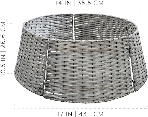 Miniatura 6 de AuldHome Design Collar de mimbre para árbol de Navidad (gris lavado, 29 pulgadas), falda de árbol de sauce grande con tejido de cesta de madera real
