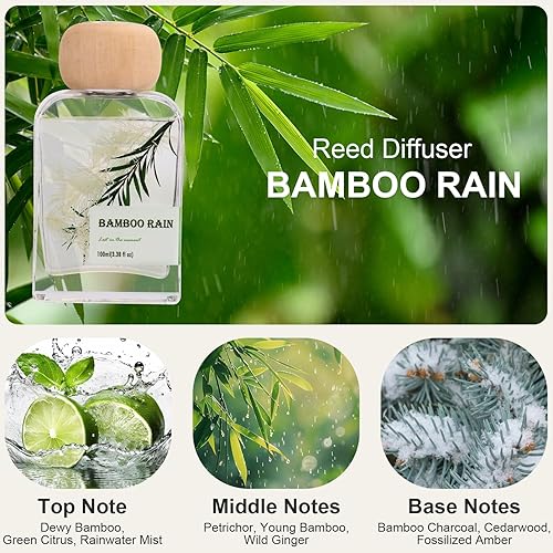 Miniatura 3 de Difusor de caña de lluvia de bambú de 3.38 onzas líquidas (3.4 fl oz) Fragancia casera de larga duración Aceite perfumado natural Ambientador y