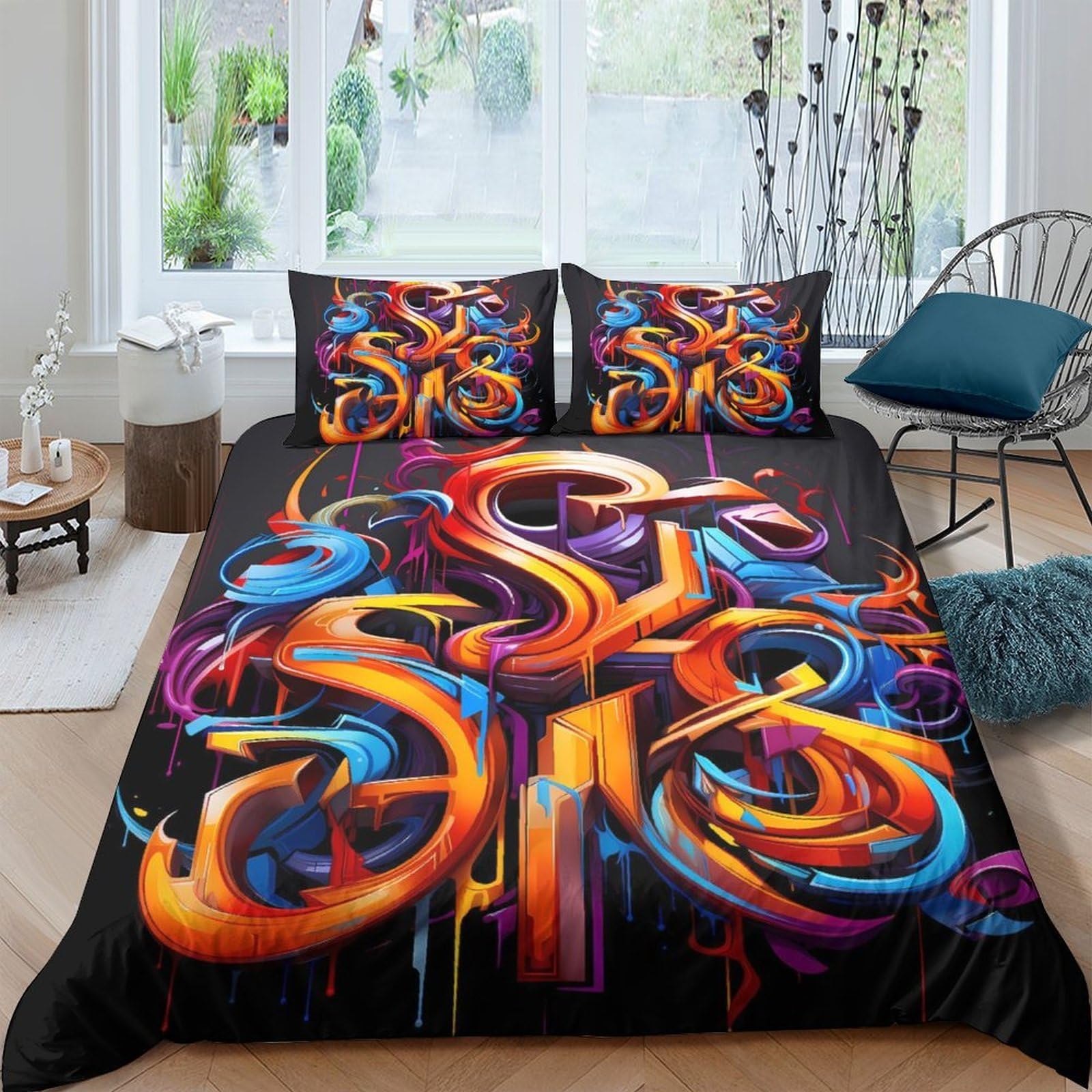 Ctjqhvkz Style-10 3D Printed Graffiti Art Fitted Sheet Microfiber Vibrant Colourful Abstract Bed Cover For Bedroom Dorm Mattress Protection Decor Single（135X200cm）